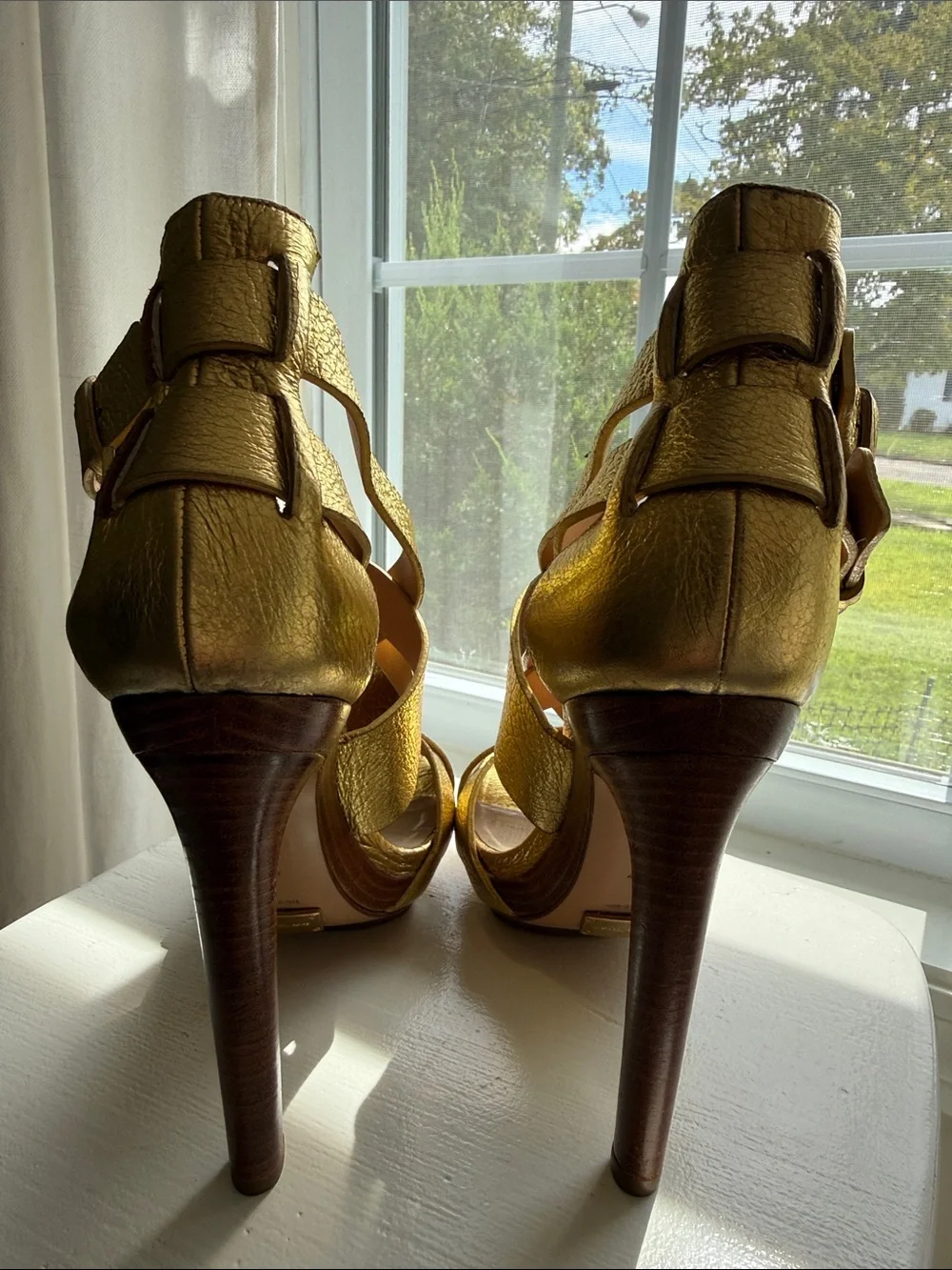 Michael Kors Metallic Gold Strappy Platform Heels